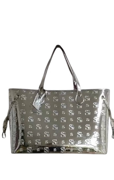 Metallic Silver Monogram Tote