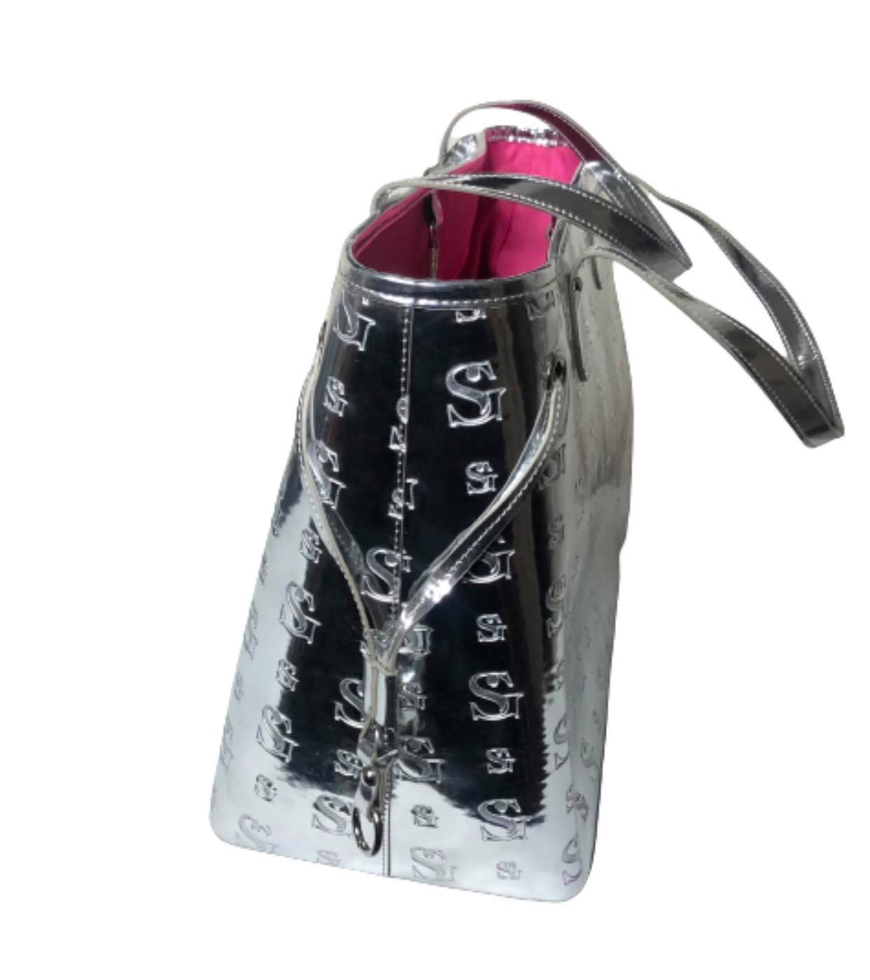 Metallic Silver Monogram Tote